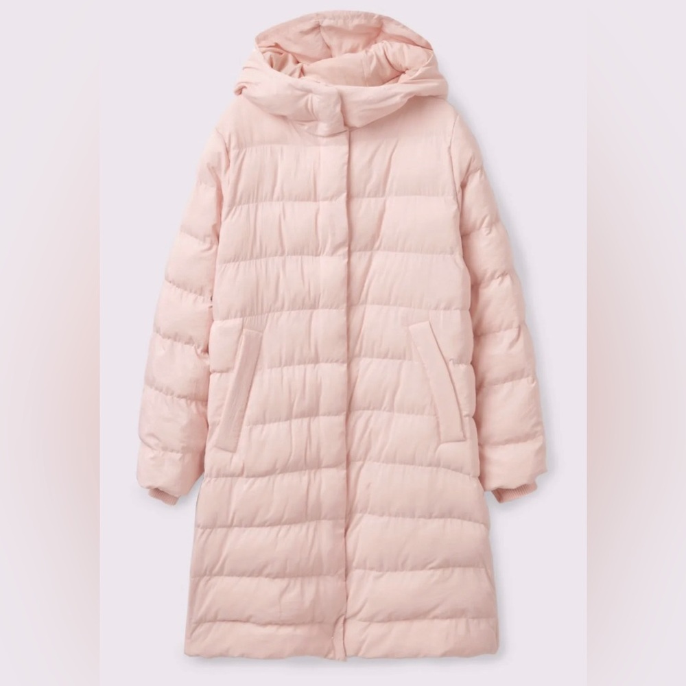 COS FLWRDWN eco puffer long down coat pink hood maxi midi trench Med Large